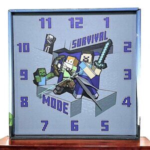 Minecraft Wall Clock Analog Quartz Battery Operate Gamer Gift 11 In Square Gray